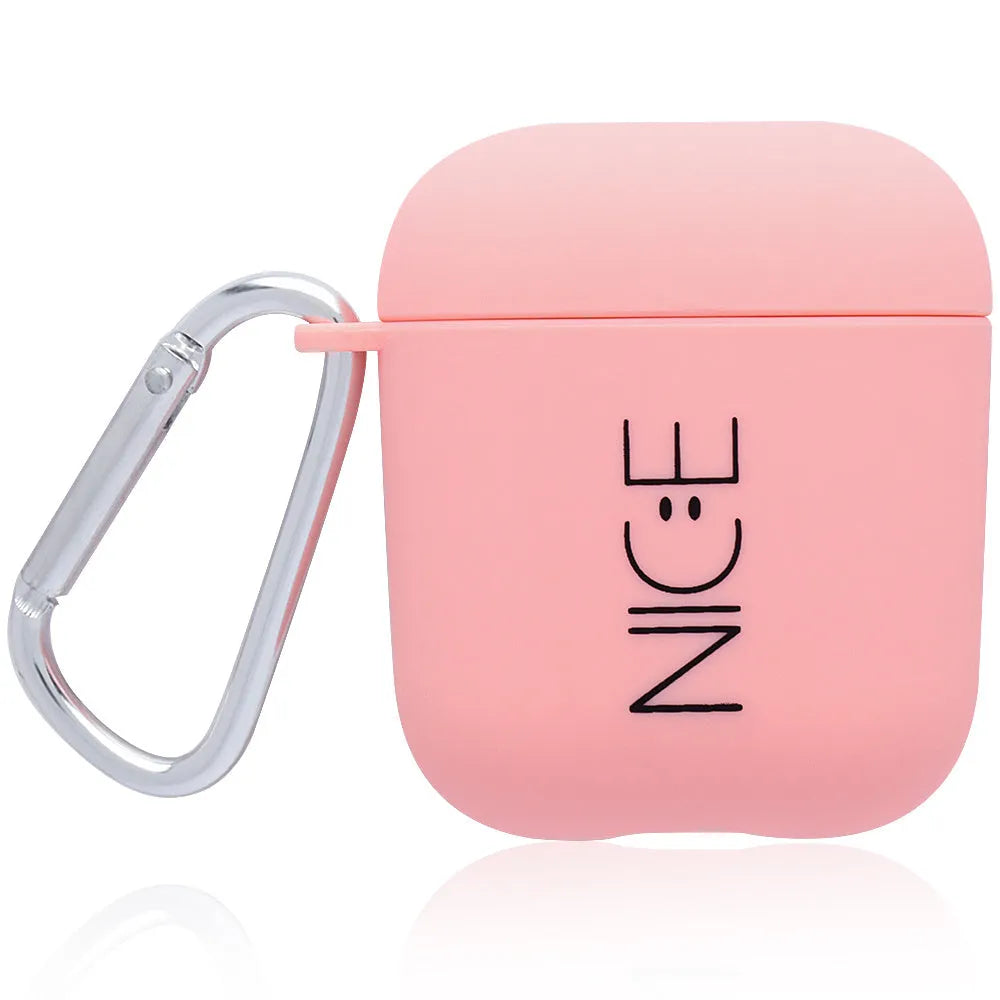 Black and pink AirPods earphone covers with decorative flower and smiley face back designs.