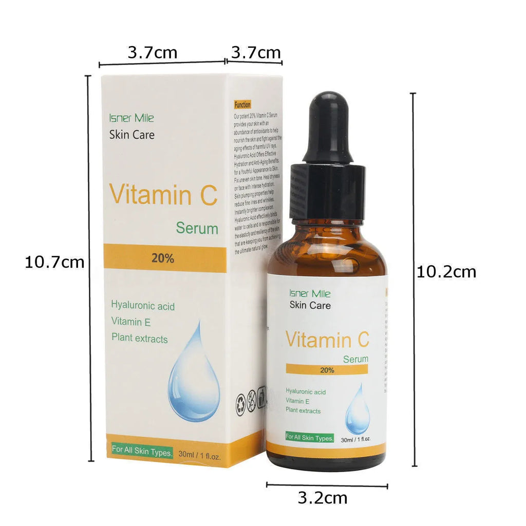 30ml bottle of undiluted Vitamin C skincare essence serum for dull uneven pigmented skin.