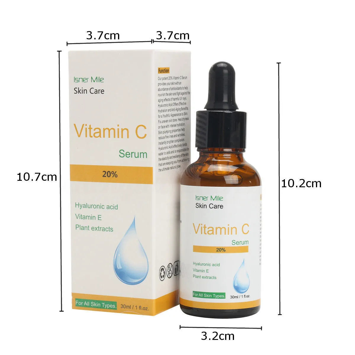 30ml bottle of undiluted Vitamin C skincare essence serum for dull uneven pigmented skin.