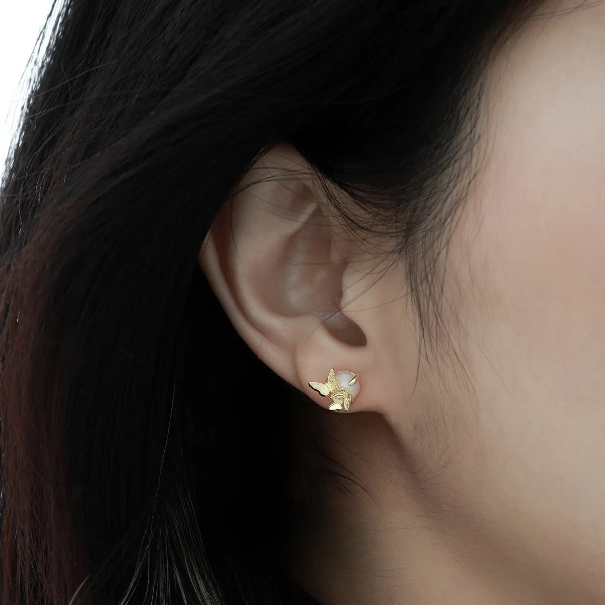 Butterfly ear studs in 925 silver with gold electroplating and animal zodiac modelling