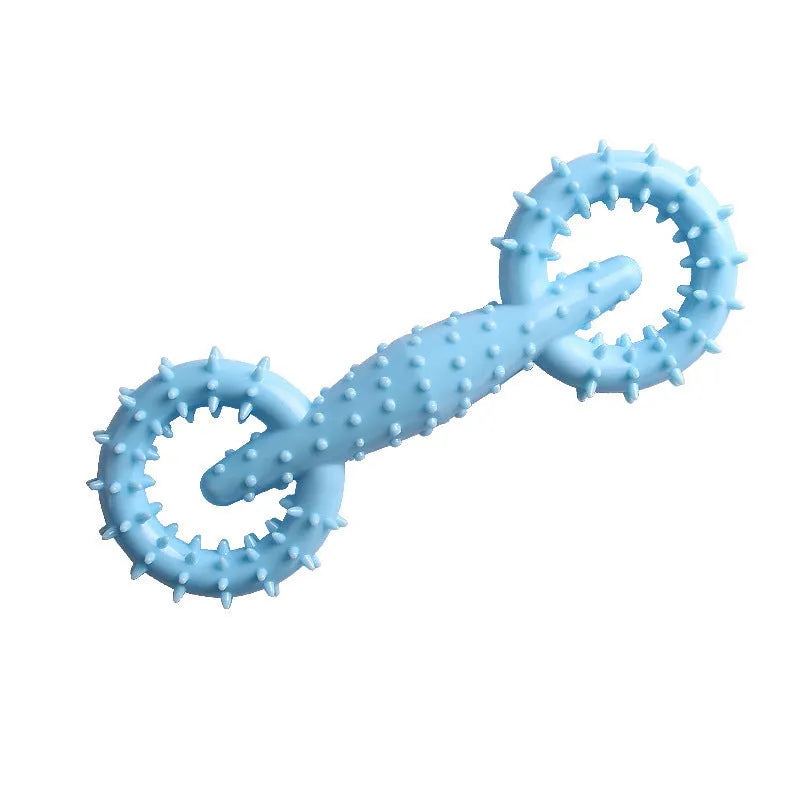 Blue TPR dog chew toy ring measuring 16cm by 5.8cm for puppy teething