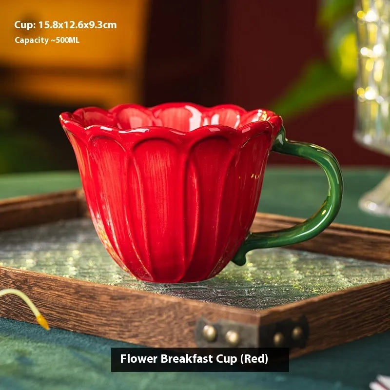 Ceramic breakfast cup with floral pattern showing 500ml capacity