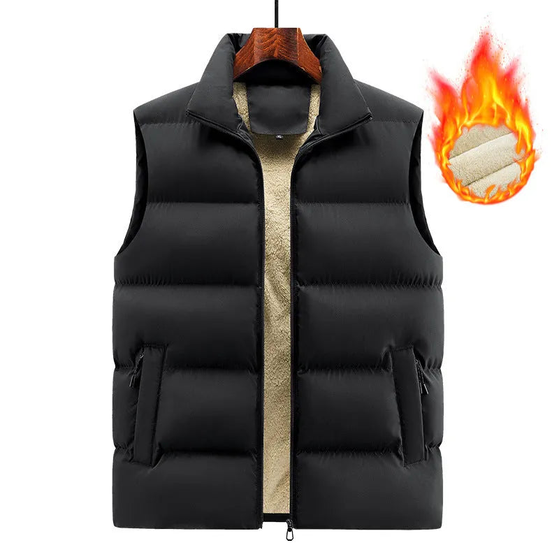 Men's striped lambswool vest for autumn and winter in black, dark blue, or red.