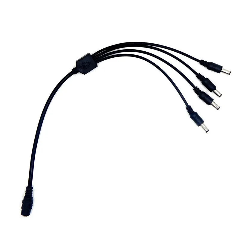 Black DC monitoring power cord with one-to-four splitter, 0.39 metres long with 5.5mm connectors