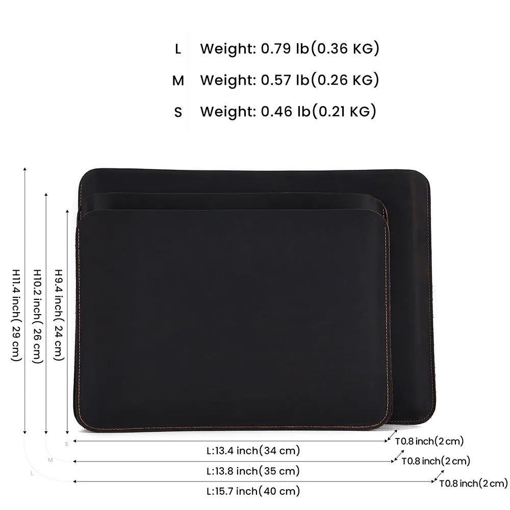 Brown genuine leather computer liner bag with horizontal design and wear-resistant cowhide lining