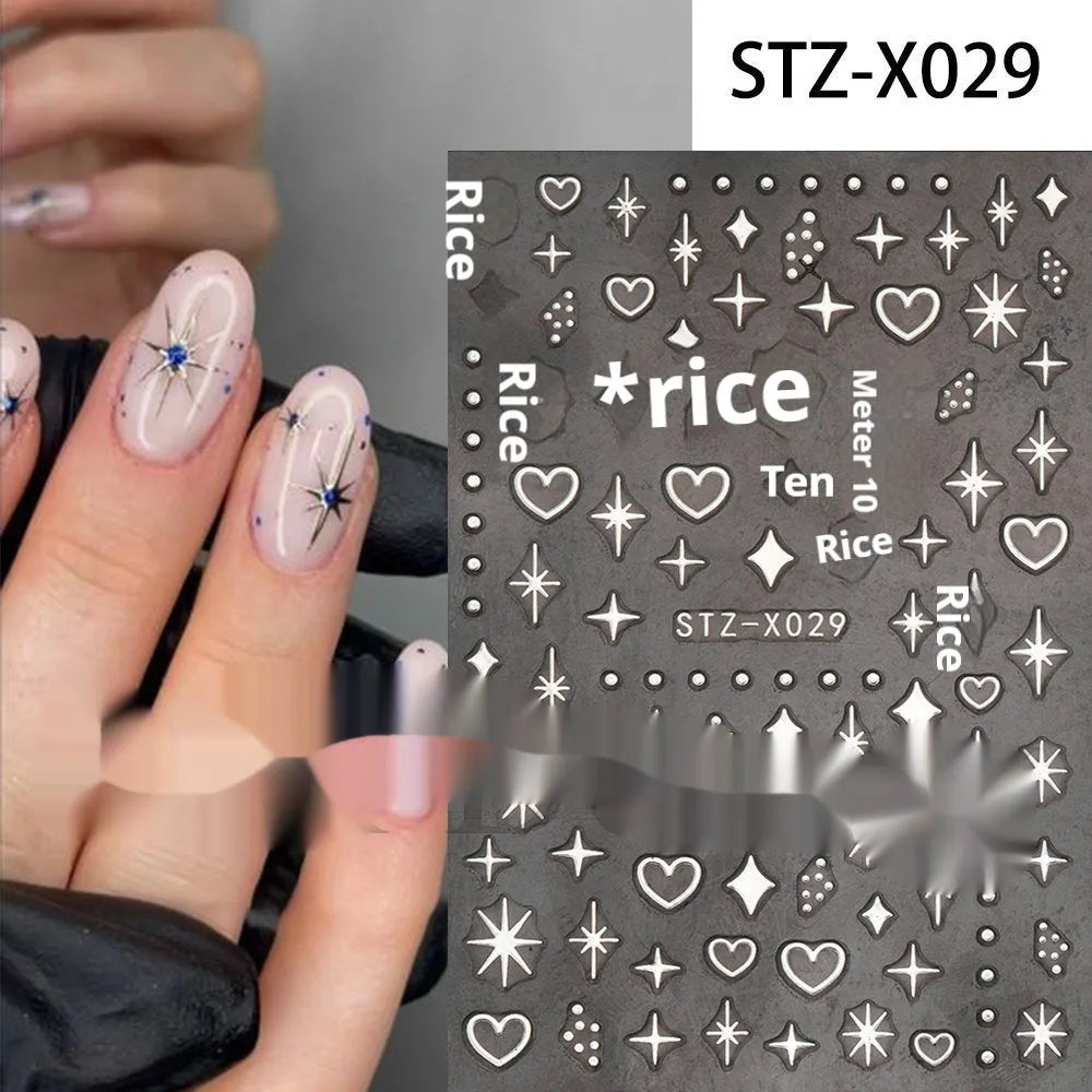 Cartoon nail art stickers with black and silver strip love pattern design