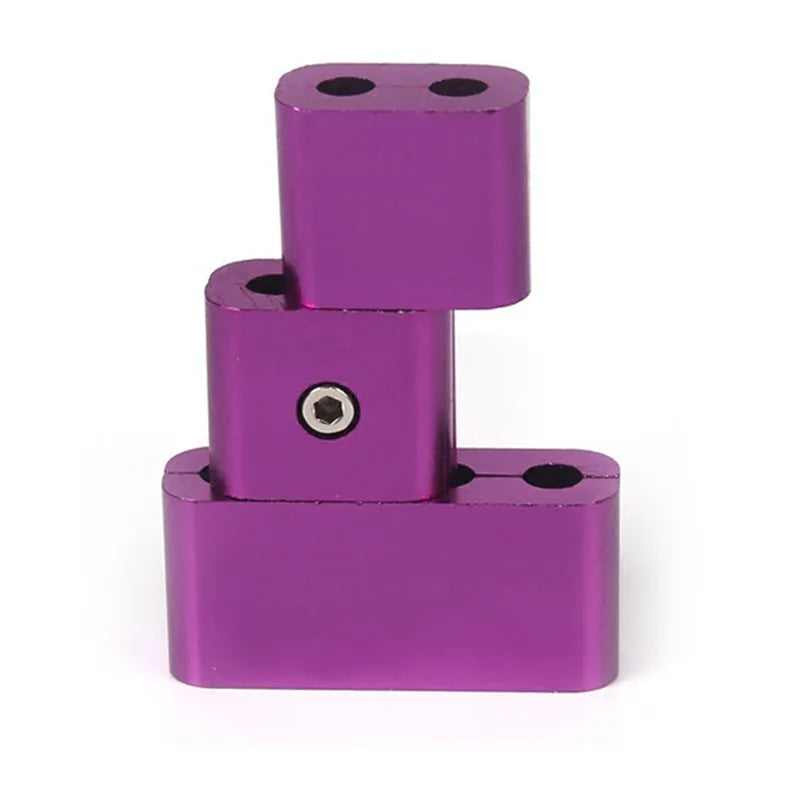 Three-piece metal car modification fastening clamp in assorted colours on a white background