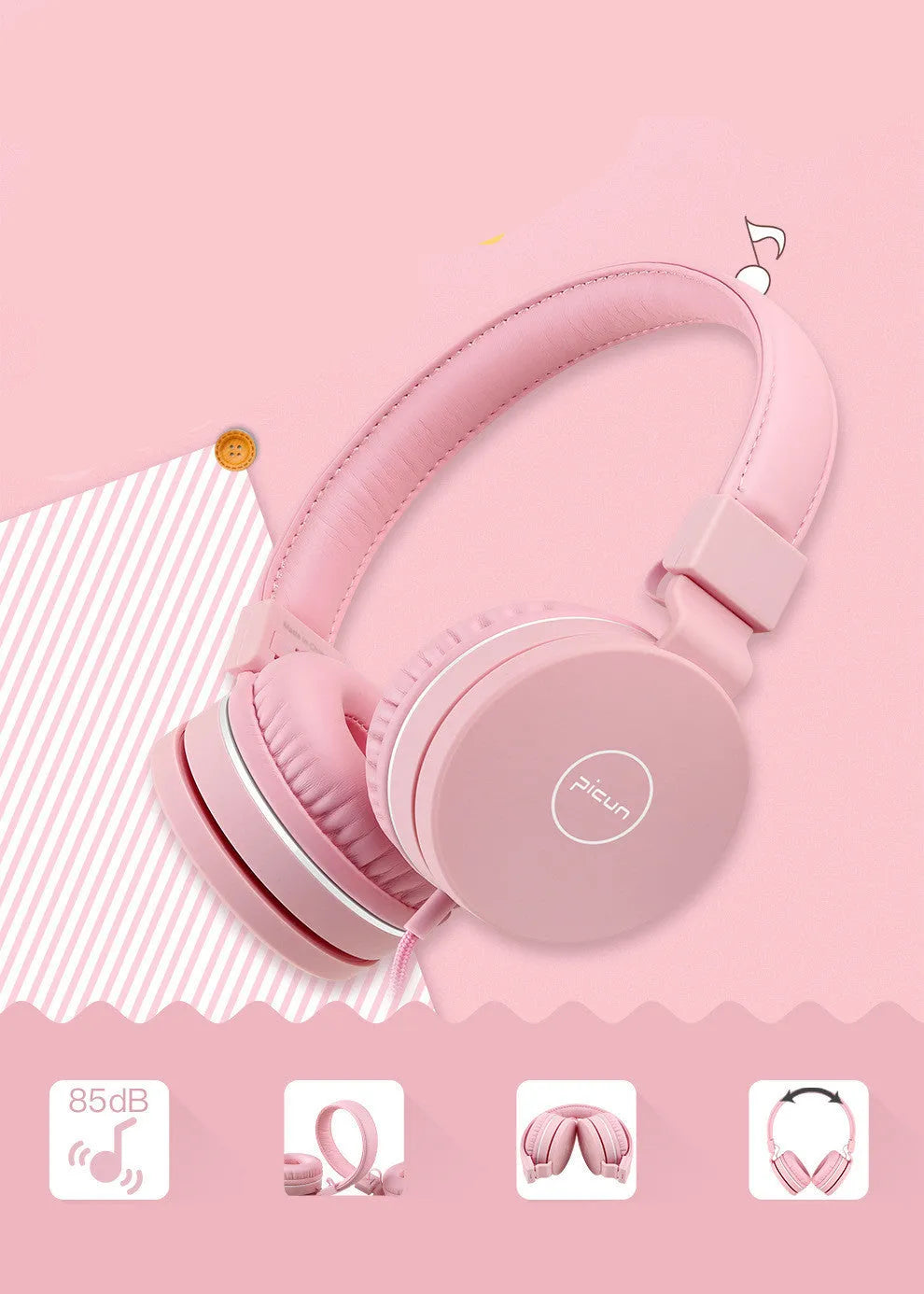 Wired over-ear headphones with microphone in mint green colour with braided cable