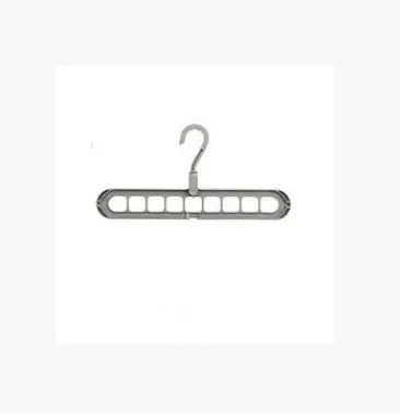 Plastic clothes hanger with a rotating hook in assorted colours on a white background.