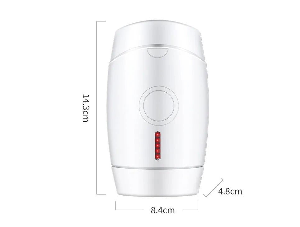 White home laser hair removal device on a table showing its compact size.
