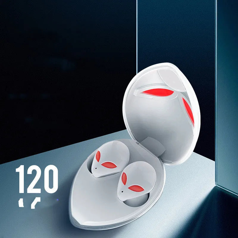 Creative Outer T8 Starman alien design true wireless Bluetooth earbuds with LED lights in charging case.