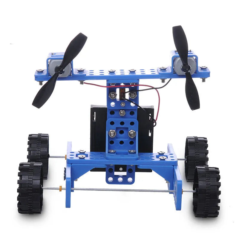 Blue DIY model toy wind car, ordinary wheel No. 35, physics experiment kit for ages 7 to 12