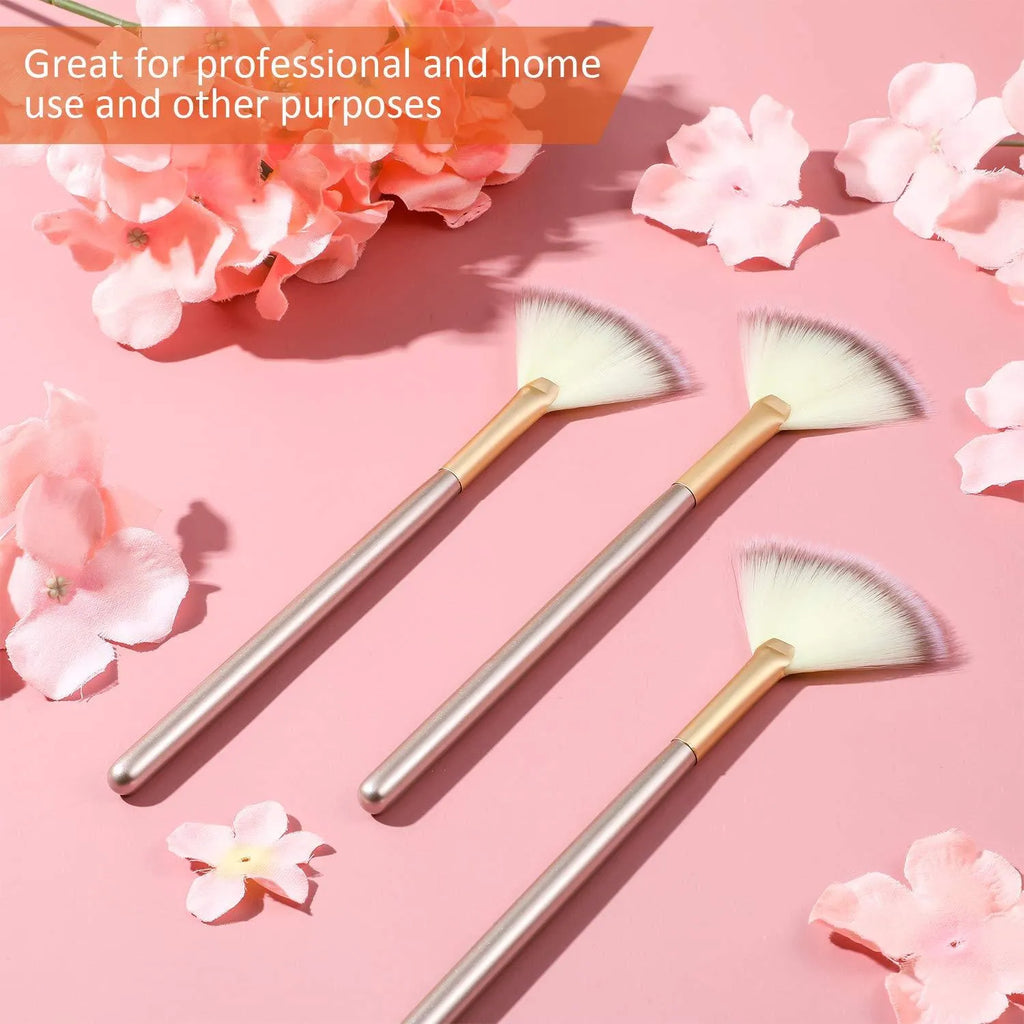 10 professional facial fan brushes with champagne finish and acrylic handles for cosmetic application