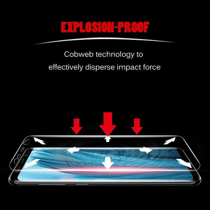 Purple Light Hydraulic Film screen protector for curved Samsung phones on packaging