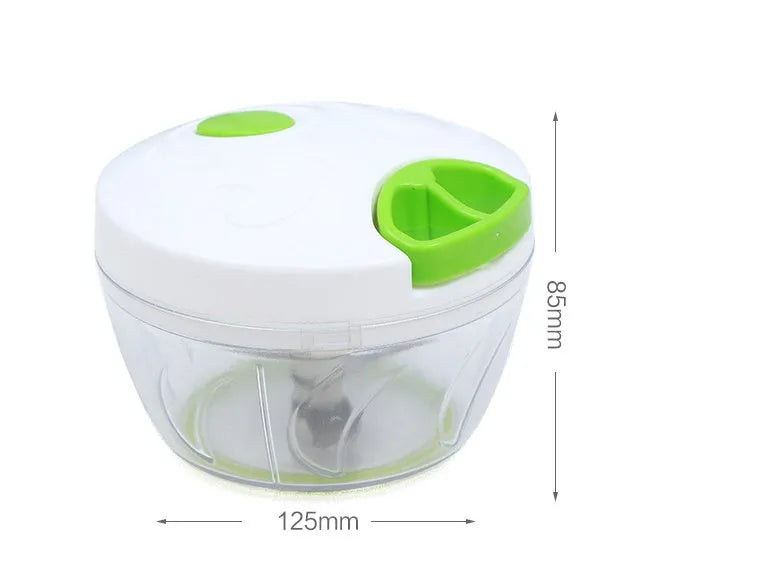 Green manual kitchen chopper with three blades and 500ml container for vegetables