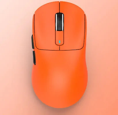 Black three-mode rechargeable computer mouse with parachute cord, shown next to USB receiver.