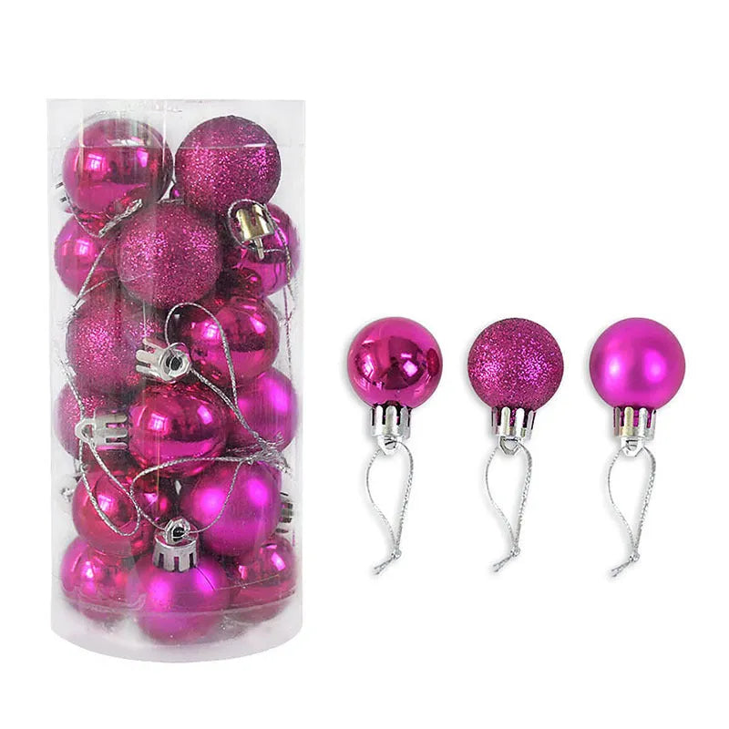 Assorted gold, red, silver and blue 3cm diameter shiny matte Christmas baubles displayed together.