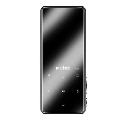 Silver portable MP3 player with a large 2.4-inch touchscreen displaying a music interface.