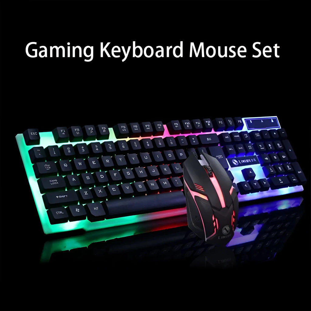 GTX300 black and white gaming keyboard and mouse set with backlit keys and wired USB cables