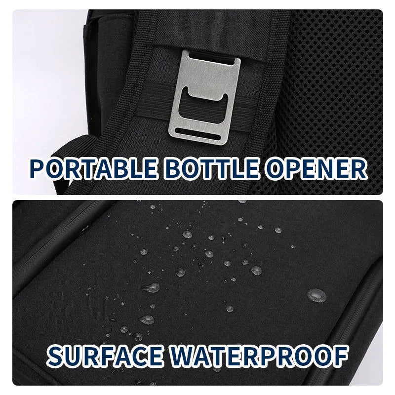 Insulated picnic backpack in blue with double-layer construction and ice pack compartment