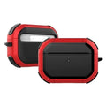 Black TPU and PC protective shell case for Apple AirPods 1, 2 and Pro models on a white background.