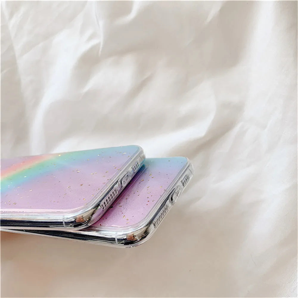 Rainbow gradient TPU iPhone case with colourful stripes in Japanese Korean style design