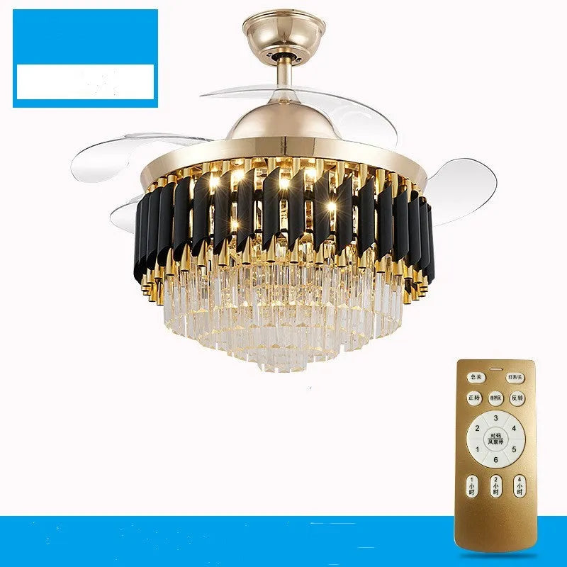 Crystal ceiling fan light with LED lighting and remote control in silver finish