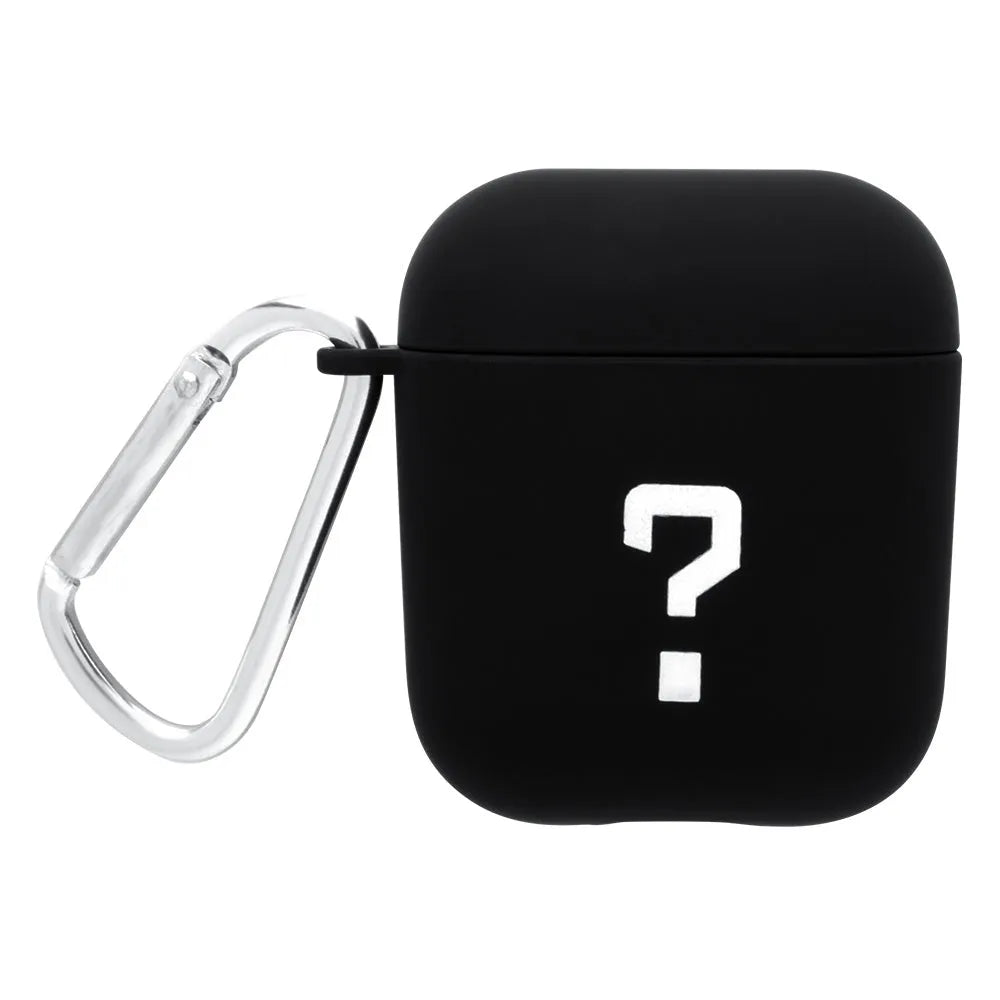 Black and pink AirPods earphone covers with decorative flower and smiley face back designs.