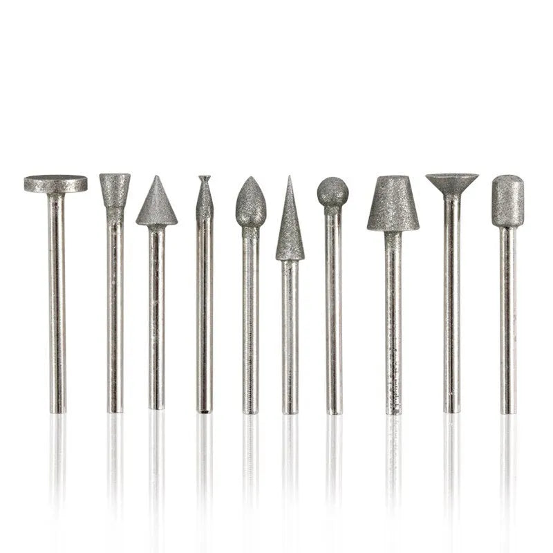Elliptical cone shaped alloy emery grinding heads with 3mm shank for glass and stone work