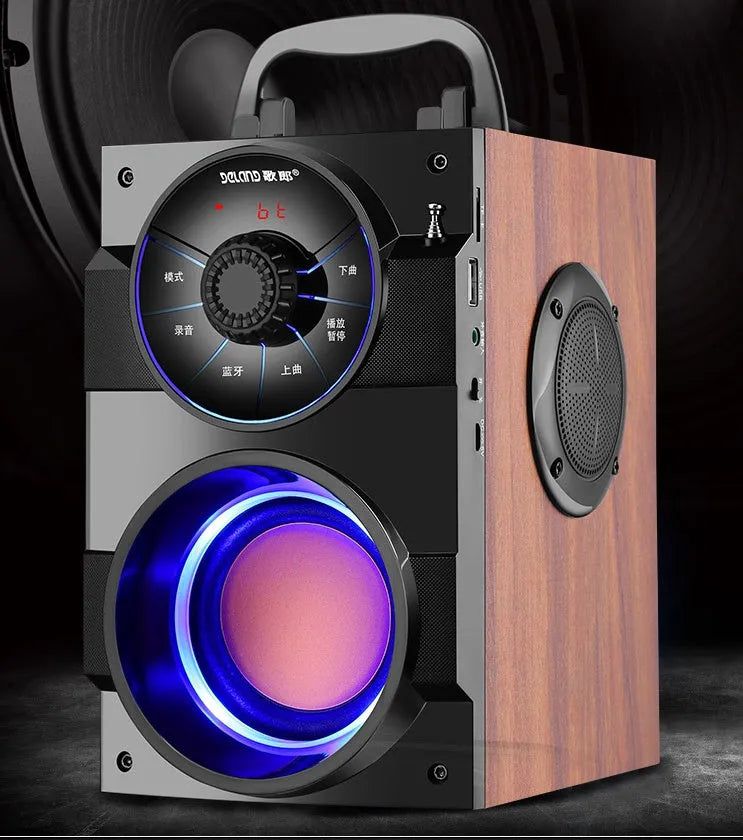 Black portable mini audio system with subwoofer, main box, satellite box, and 1.2 metre connection cable.