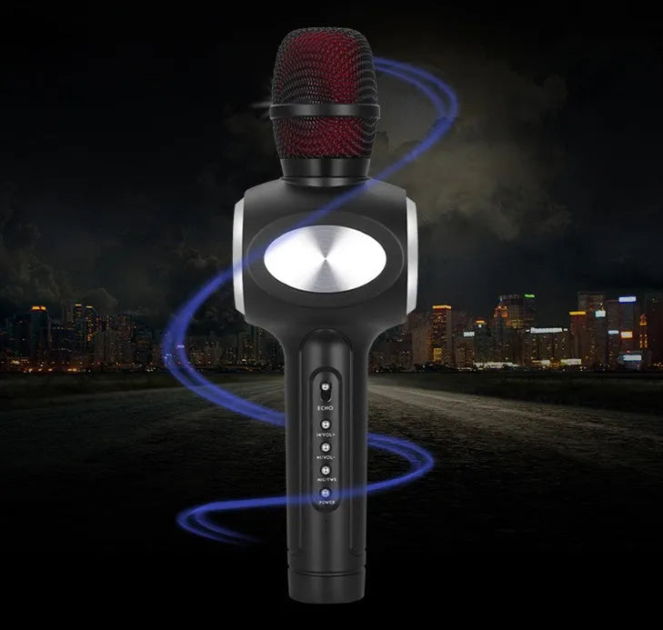 Yaerjia E108 mobile microphone in black, gold, or pink with capacitive pickup and built-in speaker