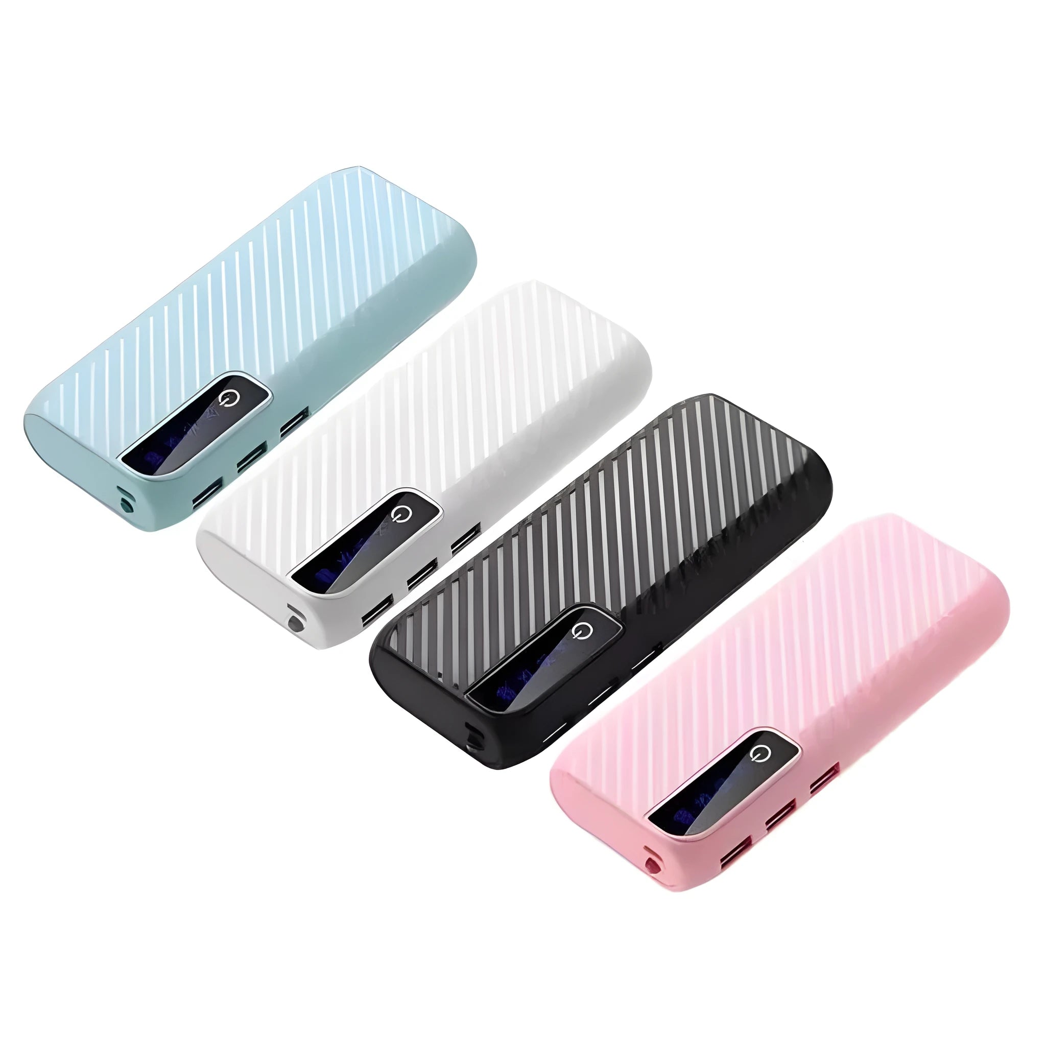 20000mAh mini portable power bank in black showing dual USB outputs and compact size