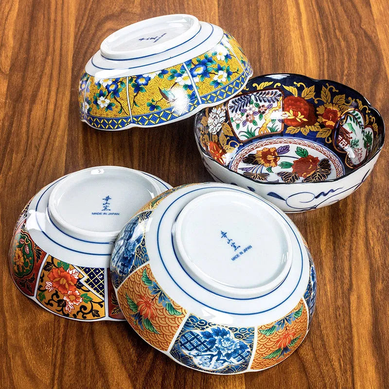 Japanese style 4-inch ceramic bowl with peony retro design in gold colour