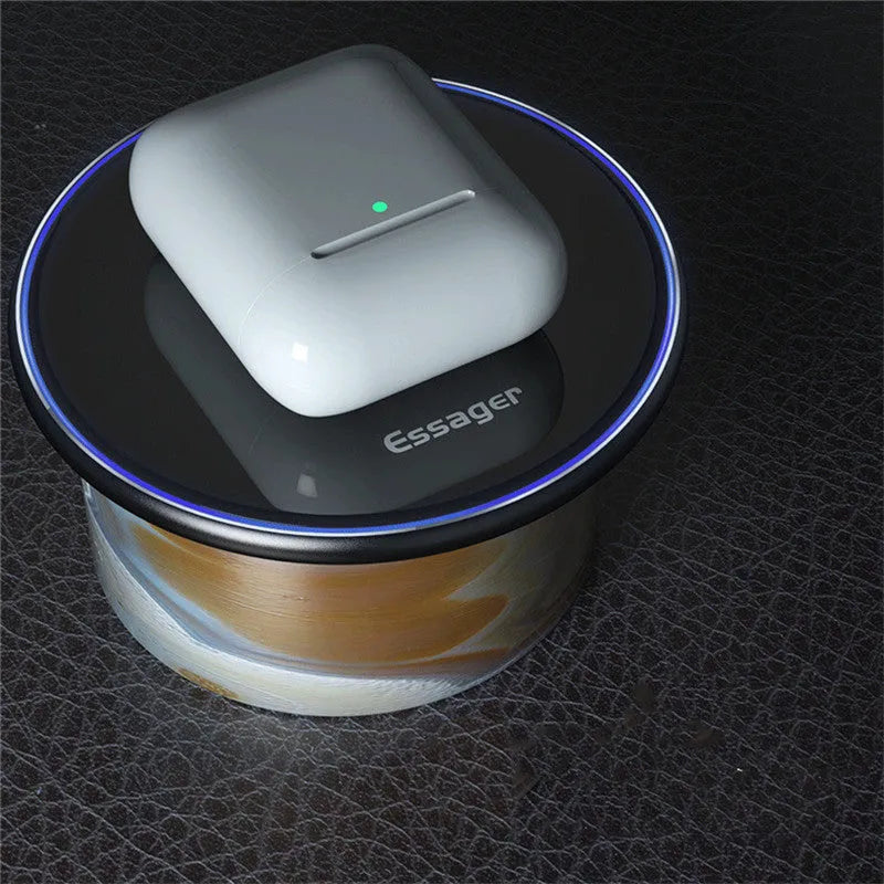 Black aluminium alloy 15W Qi wireless charger with LED indicator light and anti-slip surface