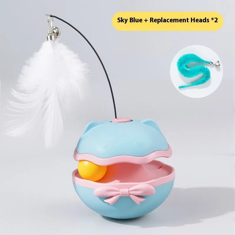 Electric cat teasing stick with LED light in lemon yellow, sky blue, and soft fog grey colour options.