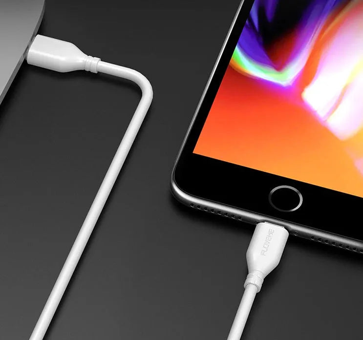 White braided nylon Apple USB-C to Lightning cable measuring 1 metre with aluminium connectors