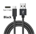 Cowboy-style denim braided USB-C charging cable in black with aluminium connectors.
