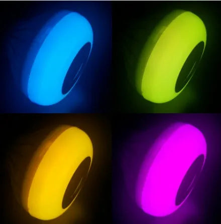 White E27 Bluetooth speaker light bulb with remote control showing 16 colour RGB lighting options