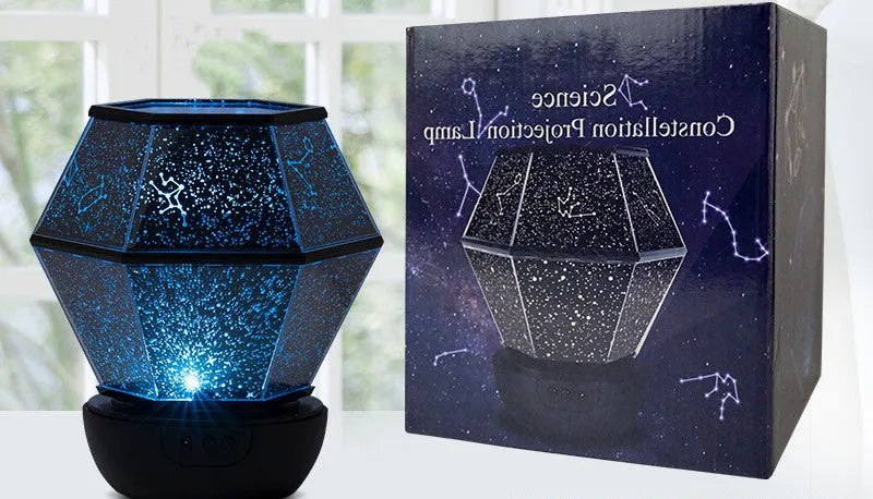 Children's rotating stars projection night light showing three-colour LED starlight effects