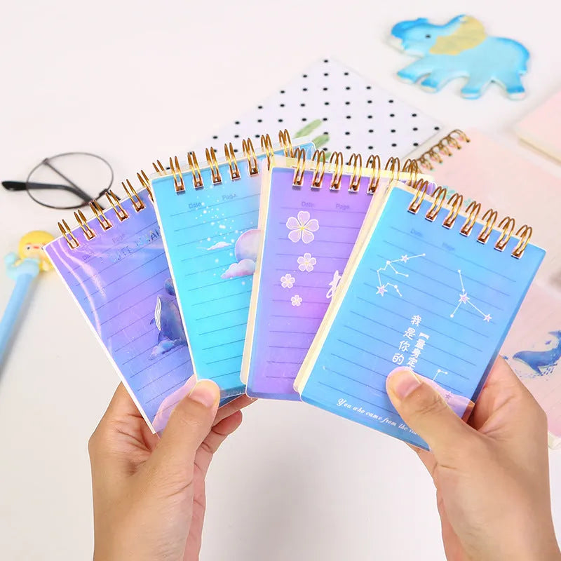 A7 rollover coil spiral notebook with PP plastic cover in Constellation, Sakura, Ocean, or Universe design.