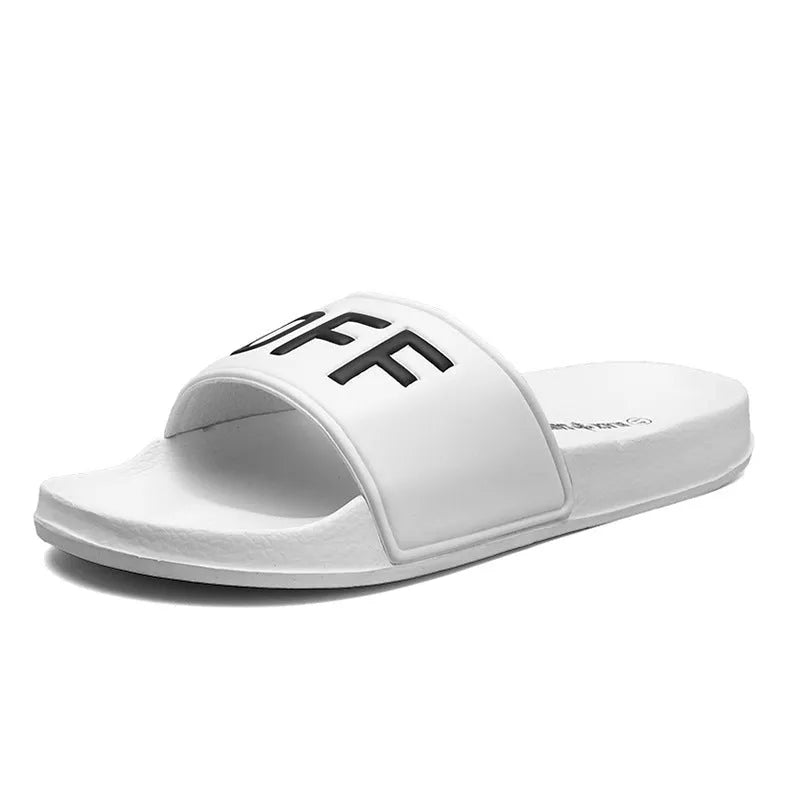 Men's personalised open toe slippers with rubber soles available in black and white colours