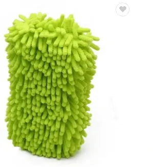 Silver green chenille microfiber car wash sponge block measuring 14x25 cm