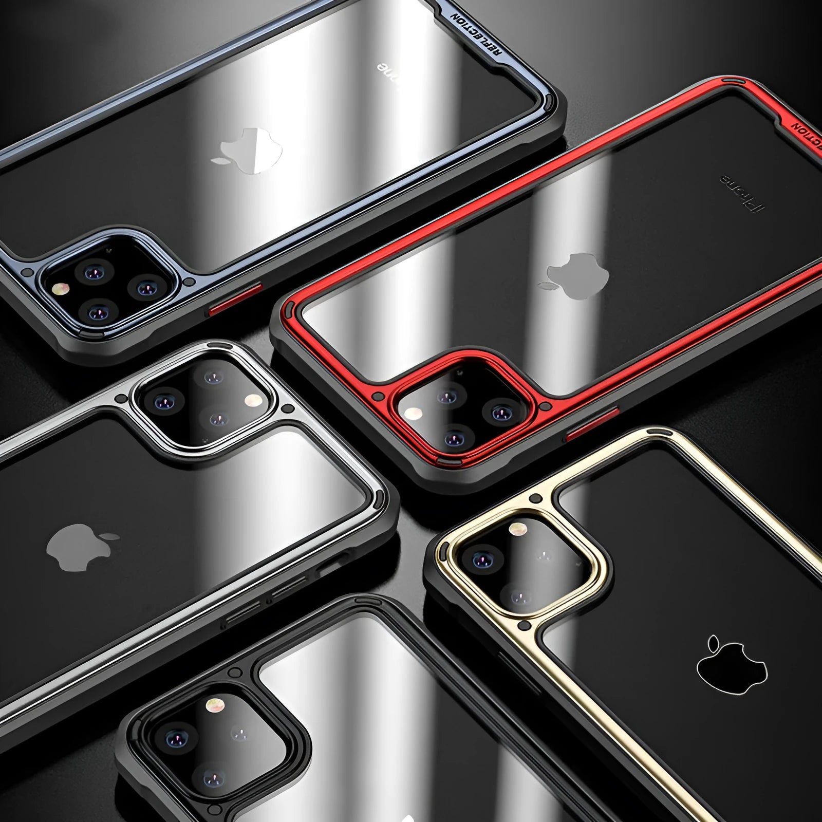 Transparent silicone phone case for iPhone 11 showing six colour options