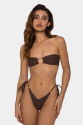 Brown tube top push up bikini set with split bottom design for women swimming