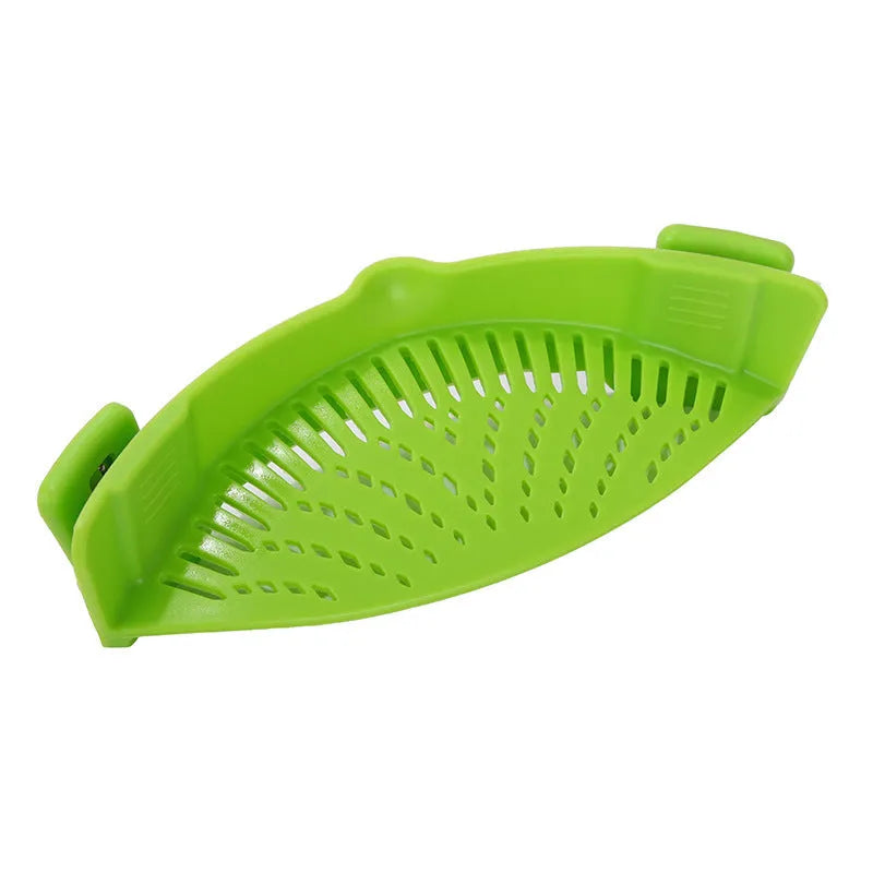 Silicone clip-on kitchen funnel strainer with stainless steel inner frame in blue colour.
