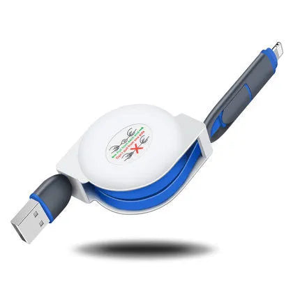 3 in 1 telescopic charging cable with 120 cm TPE cable and titanium alloy connectors in multiple colours