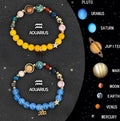 Natural stone beaded zodiac bracelet set with twelve astrological sign designs