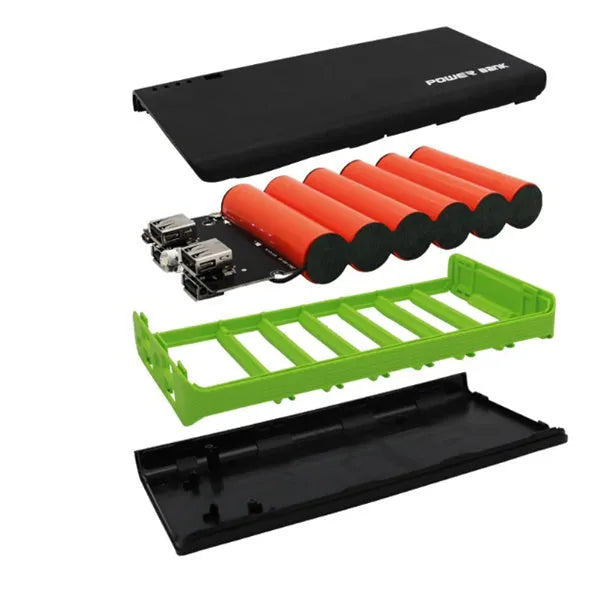 A red 20000mAh portable power bank with dimensions 145mm by 68mm by 22mm.