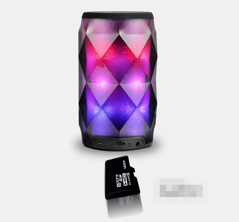Black crystal diamond-cut Coke can shaped Bluetooth speaker with colourful LED starry sky lighting effect.