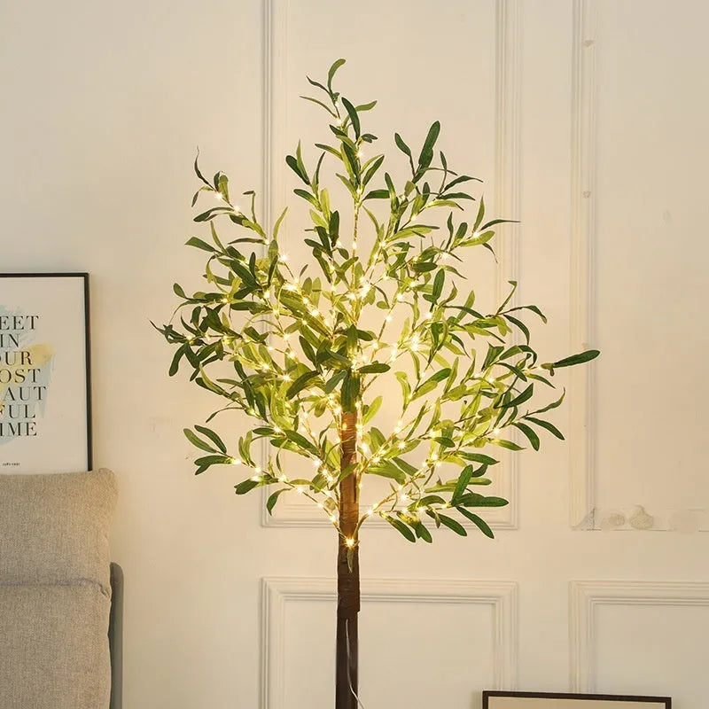 1.8m tall artificial olive tree lamp with warm white LED lights for outdoor courtyard decoration